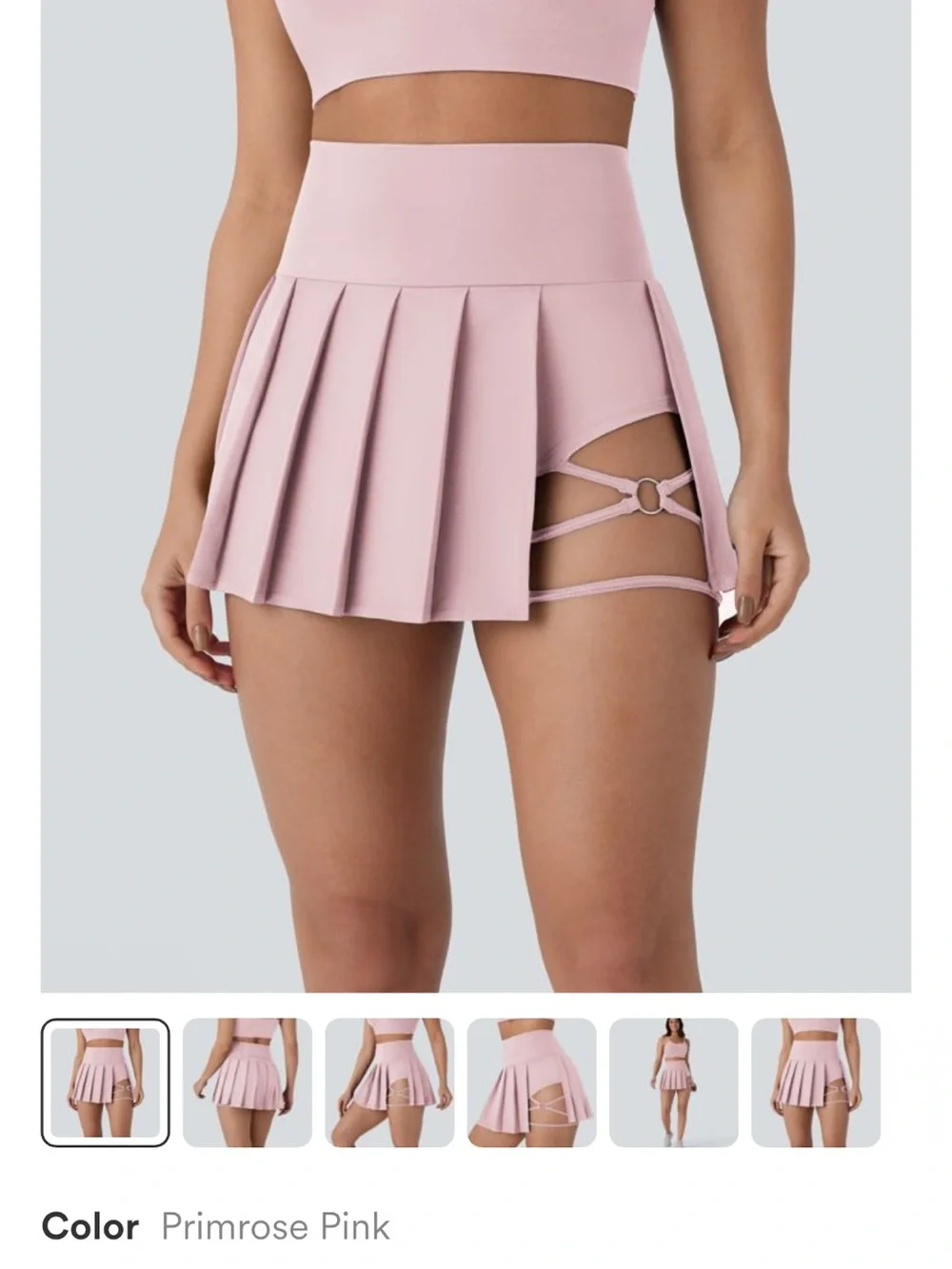 HALARA Primrose Pink Pleated Skater Mini Skirt with Strappy Ring Detail